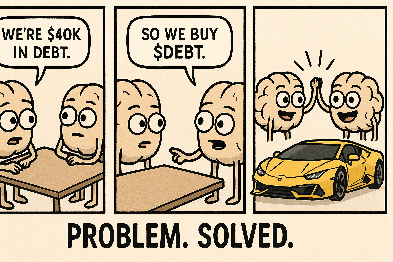 Meme depicting $DEBT as the innovative solution